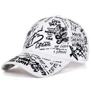 The KedStore White Graffiti printing baseball cap Adjustable cotton hip hop street hats Spring summer outdoor leisure hat Couple caps
