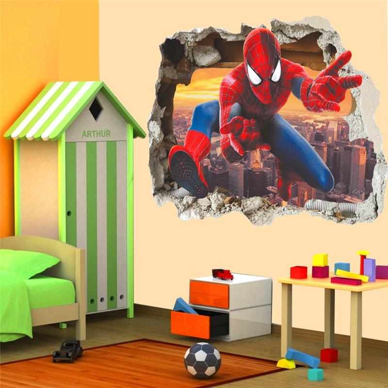 Spiderman through wall sticker for kids room. 3d effect