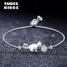 Load image into Gallery viewer, LZESHINE Official Store (AliExpress) Zirconia Crystal Silver Cat and Ball Luxury Charm Adjustable Bracelet