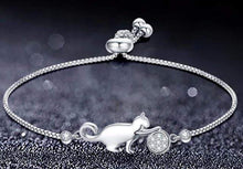 Load image into Gallery viewer, LZESHINE Official Store (AliExpress) Zirconia Crystal Silver Cat and Ball Luxury Charm Adjustable Bracelet