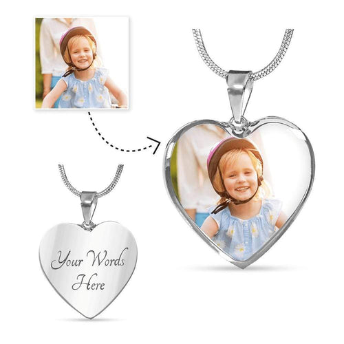 Heart Pendant - Adjustable Necklace - Add your Photo and Message