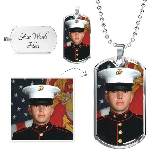 Photo Printed Onto The Metal Dog Tag - Military Ball Chain - Add your Photo and Message