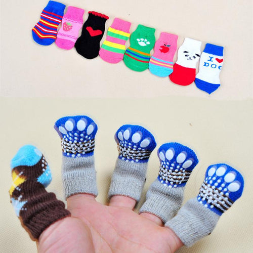 Store No. 320842 Puppy / Dog / Cat Shoes - Soft Knits Socks - Anti Slip/Skid Pet Socks For Small Dogs and Cats - 4pcs/set