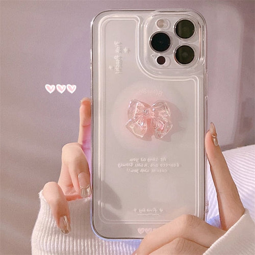 The KedStore 0 1 / For iphone 7 8 Plus For iphone 11 12 13 Mini 14 Pro Max Sweet Transparent Crystal Bow Tie Silicone Anti-drop Shell