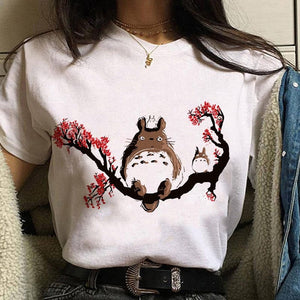 Leuke Kat T Shirt My Neighbor Totoro T-shirt Women Studio Ghibli Tshirt Kawaii Tee Miyazaki Hayao Funny Cartoon Top shirt Female