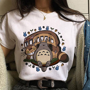 Leuke Kat T Shirt My Neighbor Totoro T-shirt Women Studio Ghibli Tshirt Kawaii Tee Miyazaki Hayao Funny Cartoon Top shirt Female