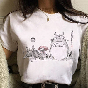 The KedStore 0 Leuke Kat T Shirt My Neighbor Totoro T-shirt Women Studio Ghibli Tshirt Kawaii Tee Miyazaki Hayao Funny Cartoon Top shirt Female