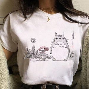 Leuke Kat T Shirt My Neighbor Totoro T-shirt Women Studio Ghibli Tshirt Kawaii Tee Miyazaki Hayao Funny Cartoon Top shirt Female