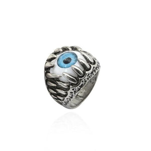 The KedStore 11 / Blue Devil Eye Gothic Punk Stainless Steel Ring Retro Rabbit Snake Tiger Wolf Rings Skeleton Devil Evil Eye Ring