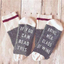 Load image into Gallery viewer, The KedStore 2 Socks If You can read this Bring Me a Glass of Wine Socks