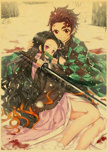 The KedStore 42X30cm / E169 16 Demon Slayer: Kimetsu no Yaiba Tanjirou Nezuko Anime Poster Kraft Paper Poster - Wall Stickers