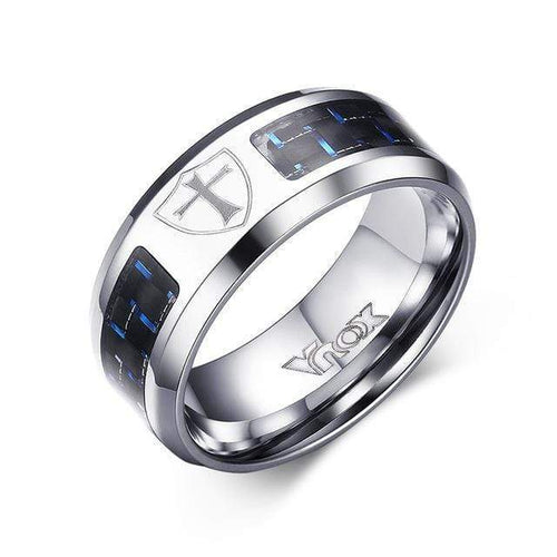 The KedStore 7 / Cross Shield Carbon Fiber Ring - Engraved Tree Of Life Stainless Steel - 8mm. Anillo de fibra de carbono