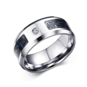 The KedStore 7 / CZ Stone Carbon Fiber Ring - Engraved Tree Of Life Stainless Steel - 8mm. Anillo de fibra de carbono