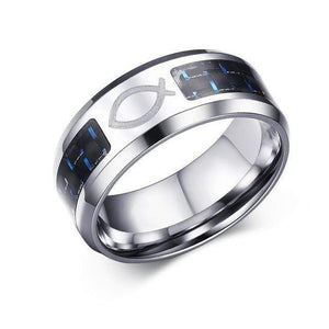 The KedStore 7 / Jesus Fish 8mm Carbon Fiber Ring Engraved Tree Of Life Stainless Steel.  Anillo de fibra de carbono