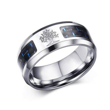 Load image into Gallery viewer, Carbon Fiber Ring - Engraved Tree Of Life Stainless Steel - 8mm. Anillo de fibra de carbono