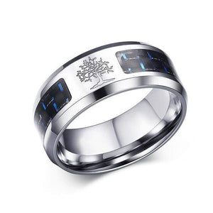 Carbon Fiber Ring - Engraved Tree Of Life Stainless Steel - 8mm. Anillo de fibra de carbono
