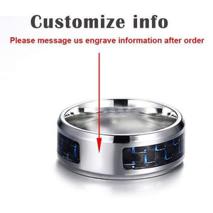 The KedStore 7 / Personalize Info Carbon Fiber Ring - Engraved Tree Of Life Stainless Steel - 8mm. Anillo de fibra de carbono