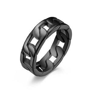 The KedStore 7 / Style2 Black U7 new men cuban link chain ring / 316l stainless steel band