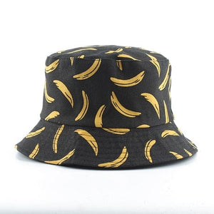 The KedStore banana black Panama Bucket Hat Men Women Summer Bucket Cap Banana Print Yellow Hat Bob Hat Hip Hop Gorros Fishing Fisherman Hat