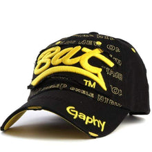 Load image into Gallery viewer, The KedStore base black yellow Xthree &quot;Bat&quot; Snapback Hat Baseball Cap. Gorras Curved Brim Hat