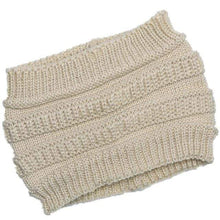 Load image into Gallery viewer, The KedStore beige Ponytail beanie stretch cotton knit hat | TheKedStore