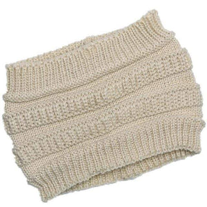 The KedStore beige Ponytail beanie stretch cotton knit hat | TheKedStore