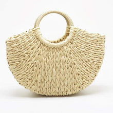 Load image into Gallery viewer, Handmade Woven straw Bag Wrapped Moon shaped Beach Bag