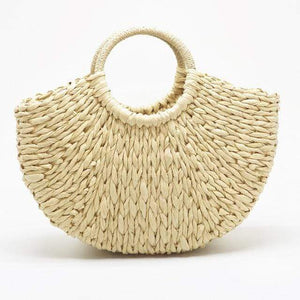Handmade Woven straw Bag Wrapped Moon shaped Beach Bag