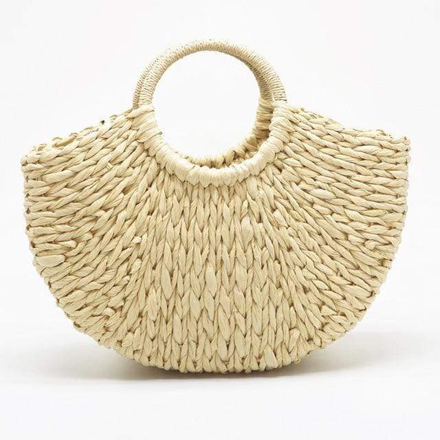 Handmade Woven straw Bag Wrapped Moon shaped Beach Bag