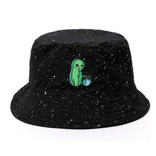 The KedStore black 1 Embroidery Aliens Foldable Bucket panama hat | TheKedStore