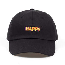 Load image into Gallery viewer, The KedStore Black 2018 new SLOUCH HAPPY TEXT LOGO dad hat ADJUSTABLE CURVED BILL DAD HAT BASEBALL CAP STRAPBACK NWT