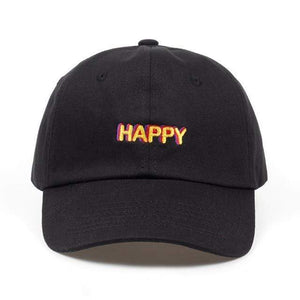 The KedStore Black 2018 new SLOUCH HAPPY TEXT LOGO dad hat ADJUSTABLE CURVED BILL DAD HAT BASEBALL CAP STRAPBACK NWT