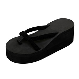 The KedStore black / 34 Women's Summer Fashion Slipper Flip Flops / Beach Wedge Thick Sole Heeled Shoes