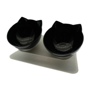 The KedStore Black Double Non-Slip Cat and Dog Plastic Bowl With Stand