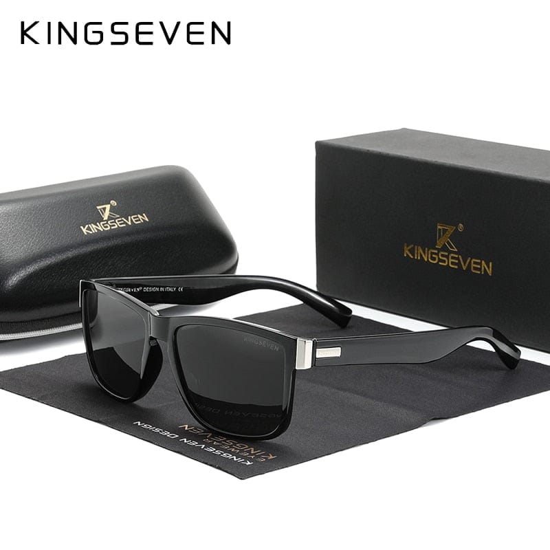The KedStore Black Gray / China Genuine KINGSEVEN Brand Square Retro Gradient Polarized Sunglasses Women Men Carbon Fiber Pattern Design Outdoor Sports Eyewear