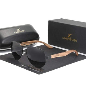 KINGSEVEN New Handmade Wood Sunglasses Polarized Glasses - Wooden Temples Oculos, Black Gray