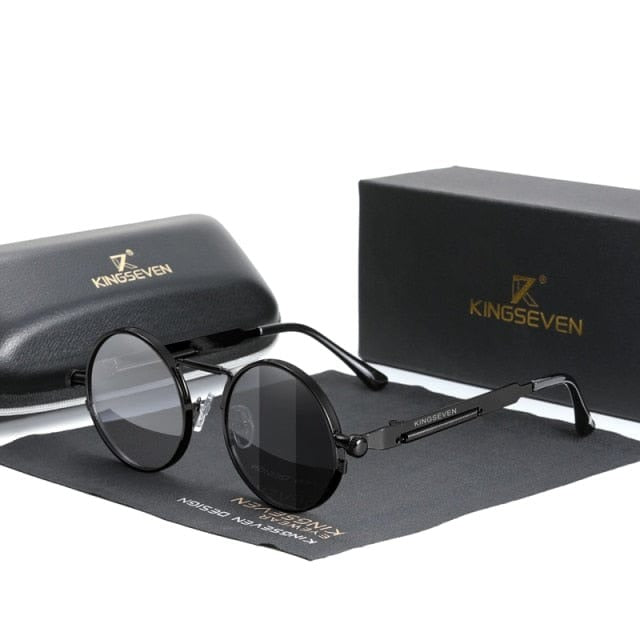 KINGSEVEN High Quality Gothic Steampunk Retro Polarized Sunglasses Vintage Round Metal Frame | TheKedStore