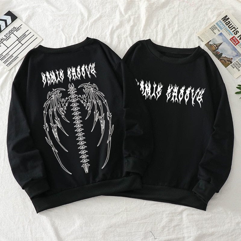 Harajuku Oversized Hoodie Retro Gothic Punk Anime Print