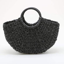 Load image into Gallery viewer, The KedStore black / With lining Handmade Woven straw Bag Wrapped Moon shaped Beach Bag