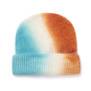 The KedStore blue and orange Xthree New  Women's Winter Hat Beanie tie-dyed Colorful Knitted Hat Skullies Warm Bonnet Cap