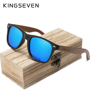 The KedStore Blue Wood box / China / Original Polarized KINGSEVEN New Black Walnut Sunglasses Wood Polarized Sunglasses Men&#39;s Glasses Handmade UV400 Protection Eyewear Retro Wooden Box