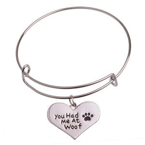 Bracelet / Bangle - Dog Tag Paw Footprint - Love Heart / Huella de pata de etiqueta de perro. Pulsera