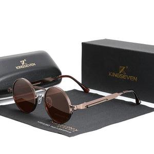 The KedStore Brown / China / Original Kingseven N7579 KINGSEVEN High Quality Gothic Steampunk Retro Polarized Sunglasses Vintage Round Metal Frame | TheKedStore