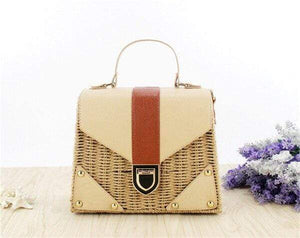 The KedStore brown Vintage style Bohemian straw beach handbag / Rattan handmade knitted crossbody bag