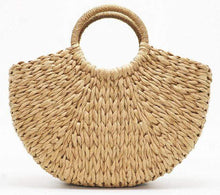 Load image into Gallery viewer, Handmade Woven straw Bag Wrapped Moon shaped Beach Bag