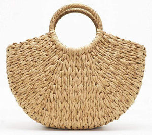 Handmade Woven straw Bag Wrapped Moon shaped Beach Bag