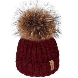 The KedStore Burgundy / 4-10 years old Pom pom hat for Kids Ages 1-10 / Knit Beanie