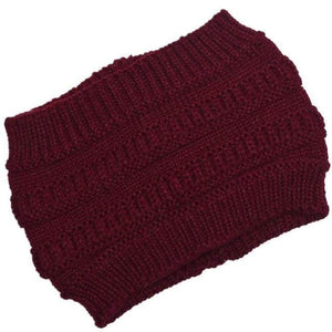 The KedStore Burgundy Ponytail beanie stretch cotton knit hat | TheKedStore