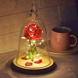 Beauty and the Beast Eternal Flower Rose In Flask - Artificial Flowers In Glass Cover