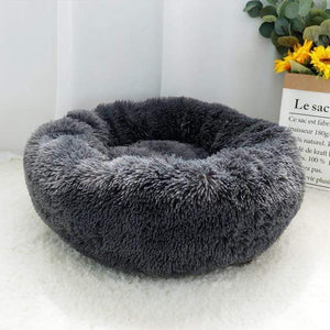 The KedStore Dark Gray / Diameter 70cm Calming Dog Bed For Anxiety Relieving & Cuddling Your Pet In Round Orthopedic Soft Long Plush Cat Dog Bed Cushion